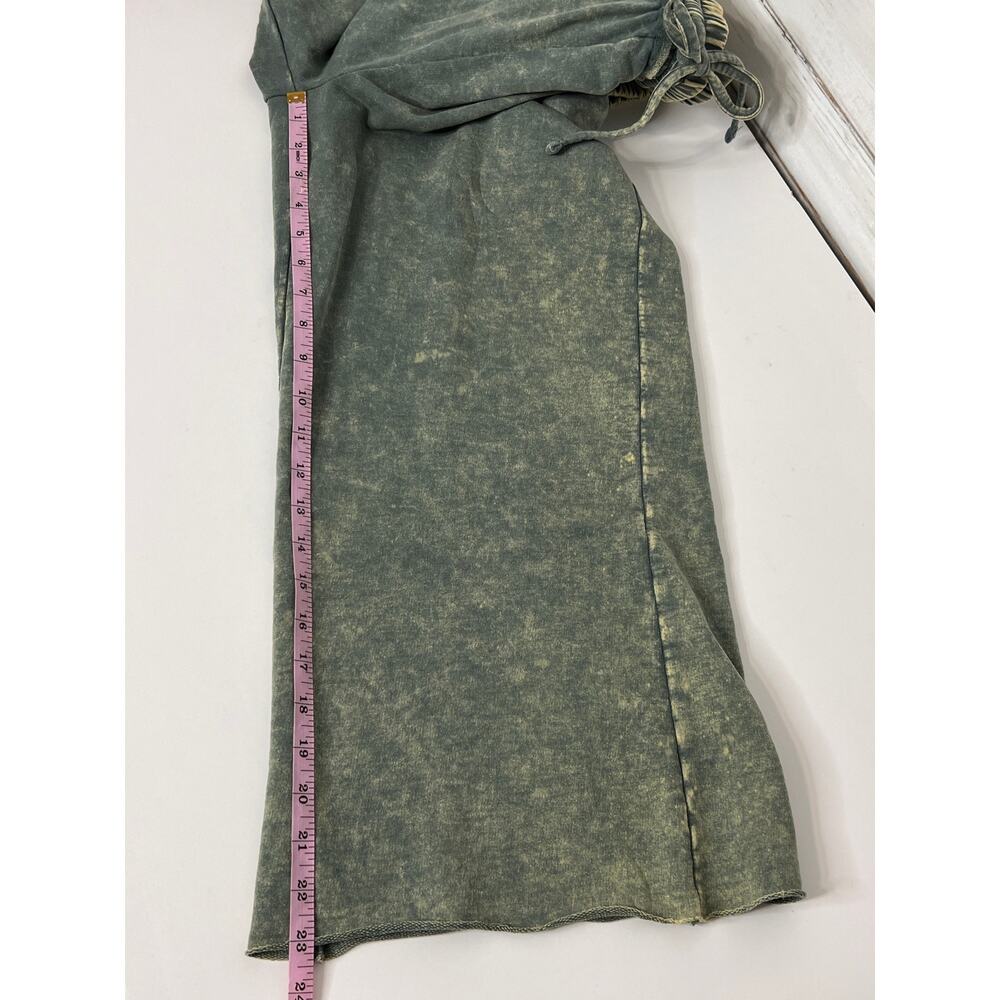 Zenana Acid Washed French Terry Palazzo Pants Small Olive Green Drawstring - Picture 8 of 10